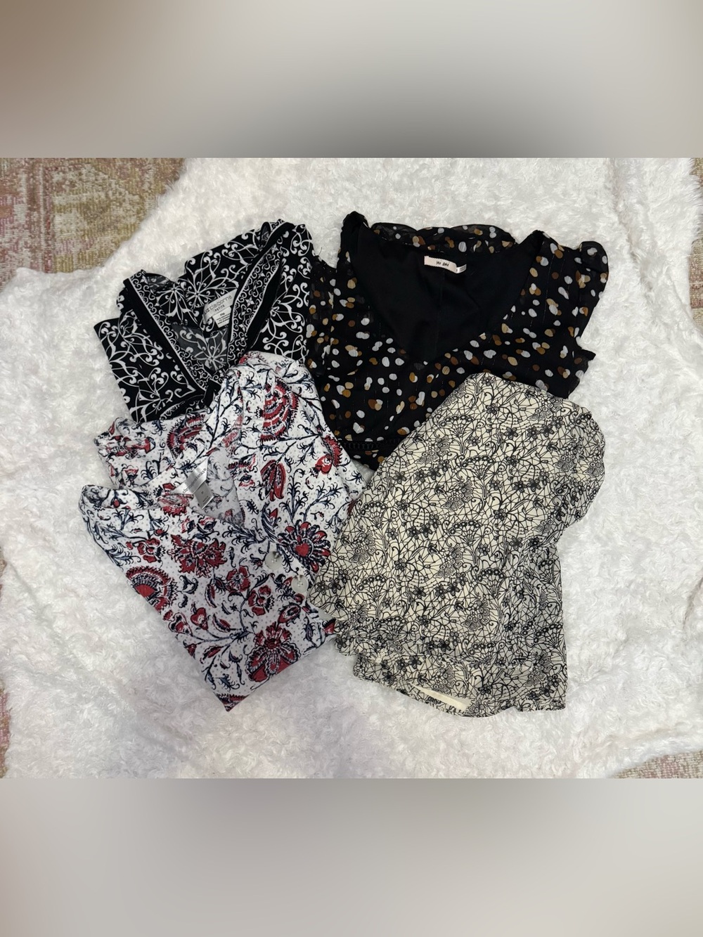BUNDLE - Mixed Pattern Women’s Tops & Skirt - Black, White, Cream